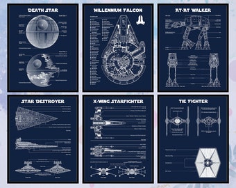 Set Of 6 Star Wars Patent Print. Star Wars Wall Art. Movies Gift. Man Cave Decor. Millennium Falcon. AT-AT Walker. X-Wing. Instant Download