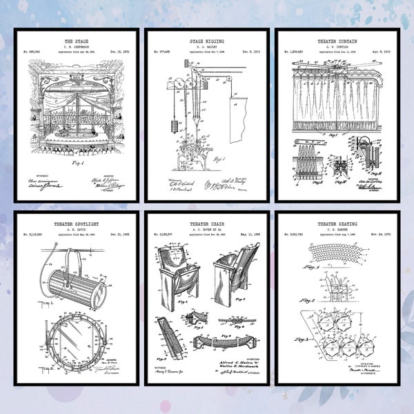 Set of 6 Vintage Theater Patent Wall Art Prints - Musical & Stage Equipment Decor - Inspire Performing Arts - DIGITAL DOWNLOADS ONLY
