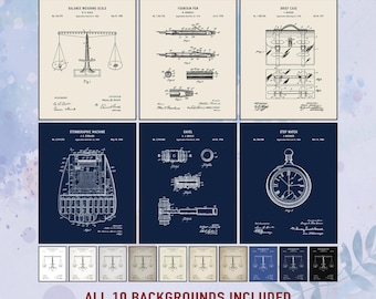 Set of 6 Vintage Lawyer Patent Print, Digital Download Legal Art for Office, Gavel Briefcase Scale Decor, Attorney, Judge, Law Student Gift