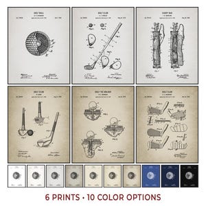 Vintage Golf Patent Wall Art Set - Digital Blueprint Prints Download - Golfer Gift Man Cave Decor