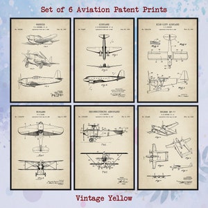 Set Of 6 Airplane Patent Print. Vintage Airplane Wall Art. Nursery Poster. Man Cave Art. Airplane Diagram. Gift For Pilot. Digital Download