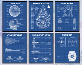 Set Of 6 Star Wars Poster Print. Star Wars Gift. Movies Wall Art. Man Cave Decor. Millennium Falcon. AT-AT Walker. X-Wing. Digital Download