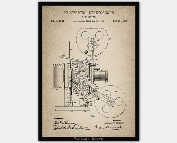 Set of 6 Vintage Movies Camera Patent Print. Projecting