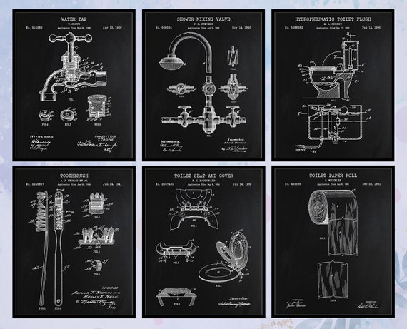 Set of 6 Vintage Bathroom Patent Print. Chalkboard Wall Art. - Etsy