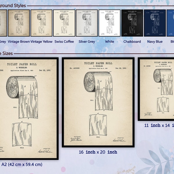 1891 Toilet Paper Roll Patent Print. Toilet Decor. Bathroom Prints. Bathroom Wall Decor.  Bathroom Art. Patent Art Print.  Digital Download