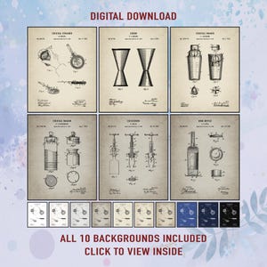 Bartender Patent Print Set: Vintage Cocktail Art, Home Bar Decor (Digital Download)