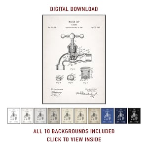 Vintage Bathroom Faucet Patent Print: 1909 Water Tap Art (Digital Download)