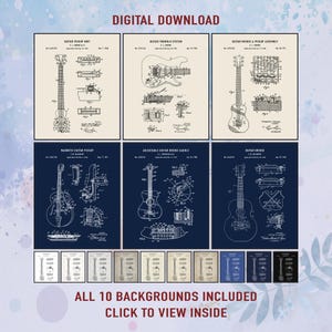 Vintage Guitar Patent Art Prints - Set of 6 (Digital Download