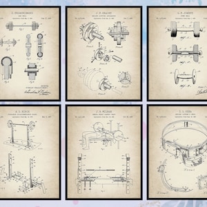 Zestaw 6 Vintage Weightlifting Patent Print. Wystrój Weight Lifting. Siłownia Biuro Ćwiczenia Sporty Ścienne Sztuka. Wystrój Jaskini Człowieka. Pobieranie Cyfrowe