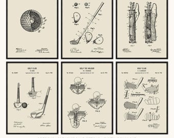Vintage Golf Patent Print Set: 6 Printable Golf Wall Art Designs, Digital Download