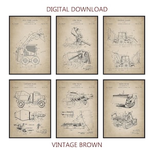Set Of 6 Vintage Construction Patent Print. Heavy Construction Vehicle Art Poster Gift. Man Cave Decor. Kids Room Wall Art. Digital Download