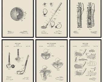 ensemble d'impressions de brevets de golf vintage : 6 modèles d'art mural de golf imprimables, téléchargement numérique