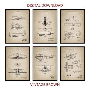 Conjunto de 6 impresiones de patentes de aviones para pared. Póster de avión. Arte de cueva de hombre. Transporte vintage. Arte de oficina. Regalo para piloto. Descarga instantánea