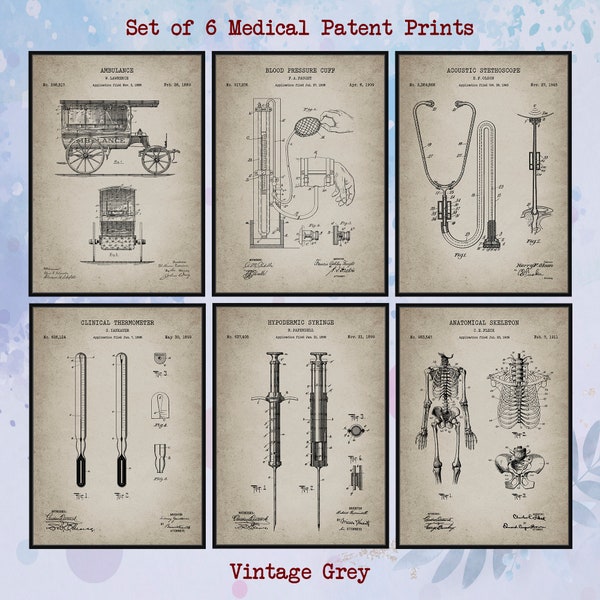 Set of 6 Vintage Medical Printable. Medical Patent Print. Medical Student Gift. Doctors Office Decor. Medical Wall Decor. Instant Download