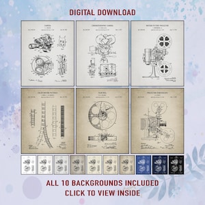 Vintage Movie Camera Patent Prints - Set of 6 - Cinematic Wall Art (Digital Download)