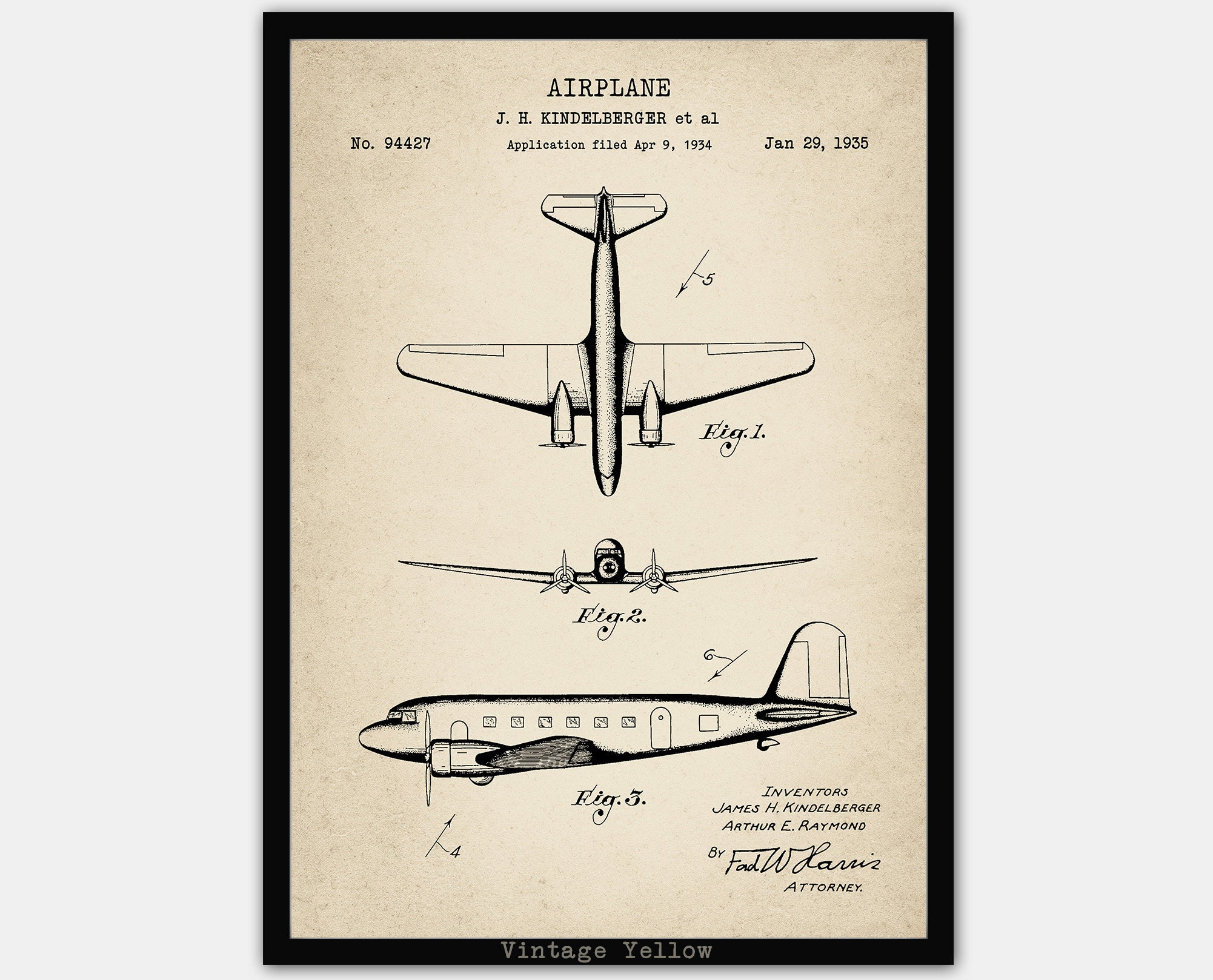 Set of 6 Airplane Patent Print. Vintage Airplane Wall Art. Etsy
