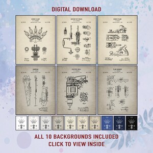 Vintage Woodworking Tool Patent Prints, Set of 6. Wall Art for Home, Garage, Workshop. Gift for Carpenter, Woodworker. Digital Download.