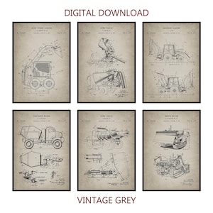 Set Of 6 Vintage Construction Patent Print. Heavy Construction Vehicle Art Poster Gift. Man Cave Decor. Kids Room Wall Art. Digital Download