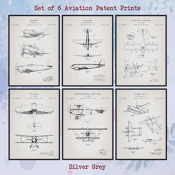 Set Of 6 Airplane Patent Print. Vintage Airplane Poster. Man Cave Art. Vintage Transportation. Office Art. Gift For Pilot. Digital Download