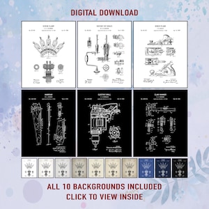 Vintage Woodworking Patent Prints Set: Carpenter&#39;s Workshop Art (Digital Download)