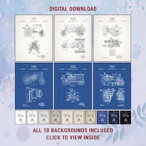 Set aus 6 Traktor Patent Drucken. Mechanische Wandkunst, Traktor Blueprint Drucke, Landmaschinen Kunst, Vintage Dekor, druckbare digitaler Download