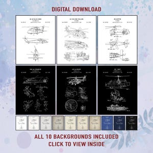 Vintage Helicopter Patent Print Set: Military Aviation Art (Digital Download)