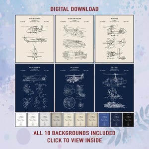 Set of 6 Helicopter Patent Prints, Vintage Rotorcraft Wall Art, Digital Download, Aviation Decor for Pilot, Flight Room, Office, Home Hangar