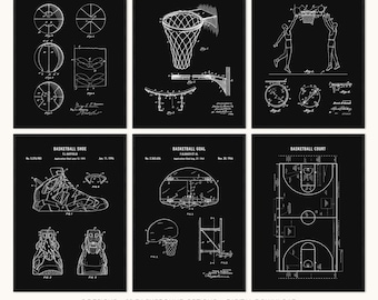 Set mit 6 Basketball Mann Höhle Wand Kunst, Patent Drucke Digitaler Download