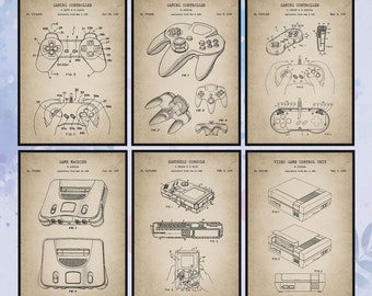 Set Of 6 Vintage Video Game Patent Print. Gaming Controller Patent. Game Device Poster. Man Cave Art. Gift For Video Gamer. Digital Download