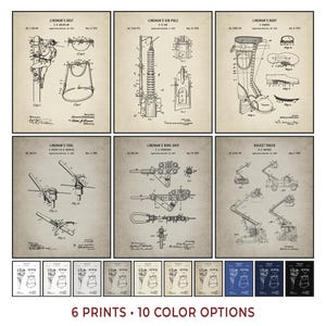 Vintage lijnwachter patentprintset: elektricien cadeau man grot muurkunst digitale download