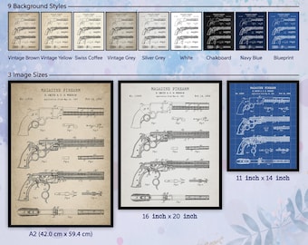 1854 Smith Wesson Magazine Patente de Arma de Fuego Impresión. Decoración de la habitación de la pistola de la vendimia. Pistola volcánica. Regalo entusiasta de la pistola. Armas de fuego repetidas. Decoración de la pared