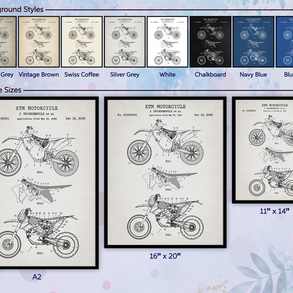 2008 KTM Dirt Bike Patent. Trail Motorcycles Print. Dirt Bike Wall Art. Man Cave Decor. Garage Wall Decor. Digital Download Poster Printable