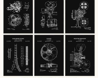 Movie Room Patent Prints Set of 6, Home Theater Wall Art