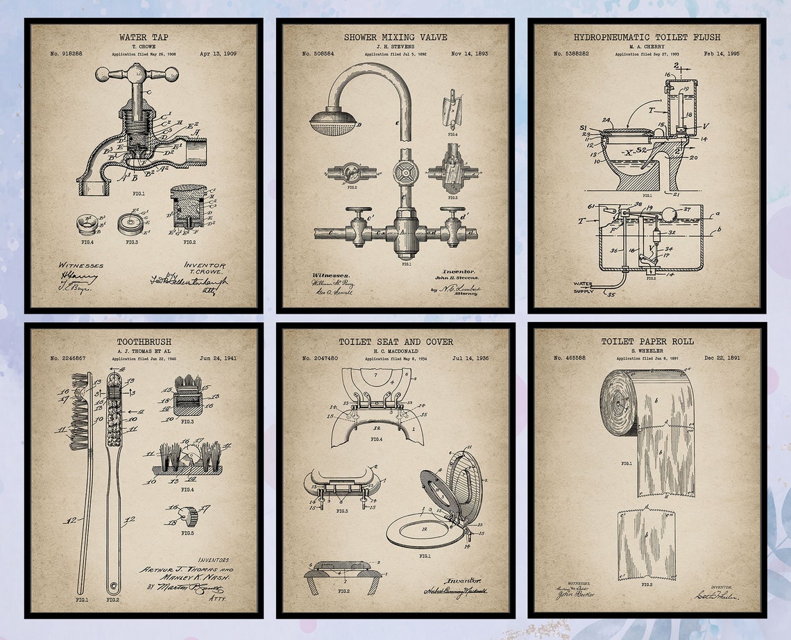Set of 6 Vintage Bathroom Patent Print. Bathroom Wall Art. - Etsy