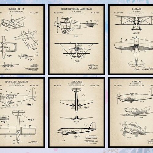 Aviation Vintage Airplane Blueprint Set of 6 Unframed Art - Etsy