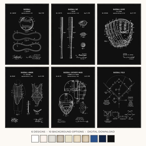 Set of 6 Vintage Baseball Patent Prints, Digital Download