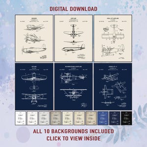 Vintage Airplane Patent Print Set: Aviation Art Decor (Digital Download)