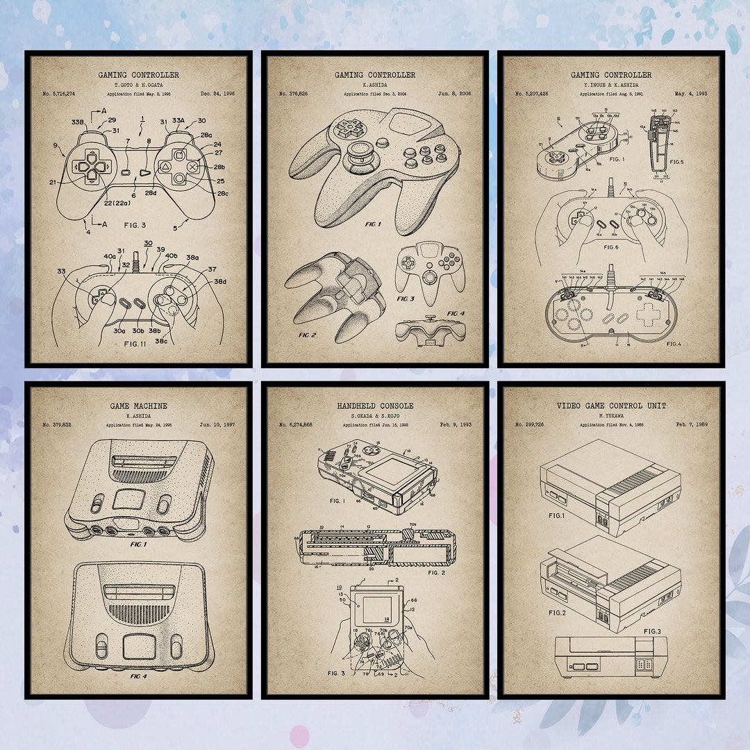Set of 6 Vintage Video Game Patent Print. Gaming Controller Patent ...