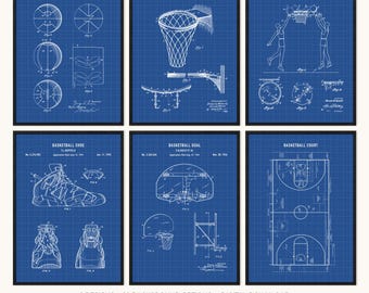 Set of 6 Basketball Patent Prints Set, Printable Sports Wall Art Digital Download