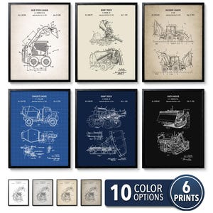 Vintage Construction Vehicle Patent Art Prints Set of 6 Digital Download Heavy Equipment Blueprint Posters
