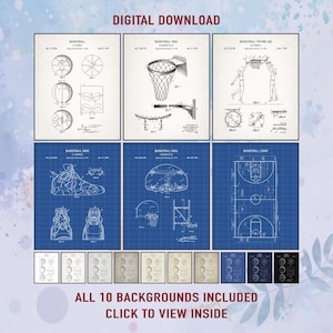 Basketball Patent Art Prints: Sports Room Decor Set of 6 (Digital Download