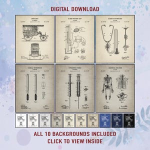 Vintage Medical Patent Prints: Doctor&#39;s Office Wall Art (Digital Download, Set of 6)
