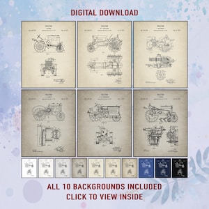 Tractor Patent Prints Set of 6, Vintage Farm Equipment Wall Art, Digital Download, Gift for Dad, Mechanic Shop Decor, Rustic Office Print