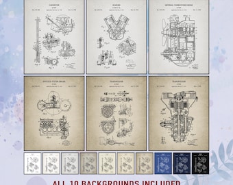 Henry Ford Patent Art Set of 6, Vintage Car Wall Prints, Digital Download for Garage, Office, Workshop, Gift for Car Lovers and Collectors