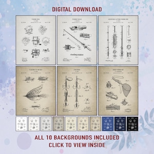 Vintage Fischen Patent Druck Drucke: Cabin Decor Set (Digitaler Download)