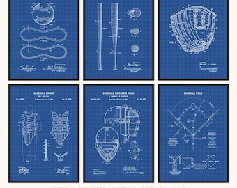 Set of 6 Baseball Blueprint Prints, Digital Download
