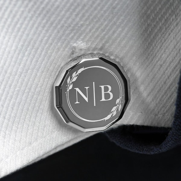 Personalized Silver Cufflink and Tie Clip Gift Set, Engraved Groomsmen Gift, Custom Initial Cufflinks, Monogram Coordinates Groom Tie Bar