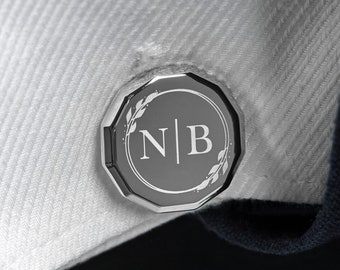 Personalized Cufflink & Tie Clip Set: Engraved Initial Groom Gift