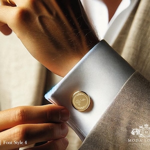 Gold Personalised Engraved Initial Cufflinks - Wedding or Birthday Gift - Personalised Engraved Gift