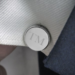 Silver Personalised Engraved - Monogram Initial - Round Cufflinks - Wedding / Anniversary Gift - Personalised Engraved - Free Gift Box